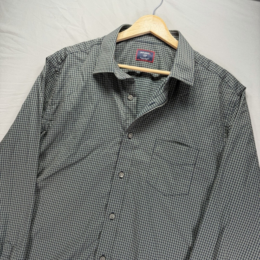 Untuckit Shirt Men Large Green Check Performance Casual Long Sleeve Stretch
